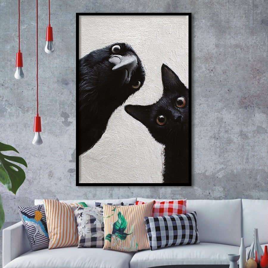 Black Cat & Crow Halloween Wall Art, Witchy Print, Spooky Season Dark Academia Decor, Framed Art Print, Fine Art Wall Decor