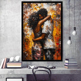 Black Couple Love Huging Painting Art,Framed Art Prints Wall Decor, Picture Framed