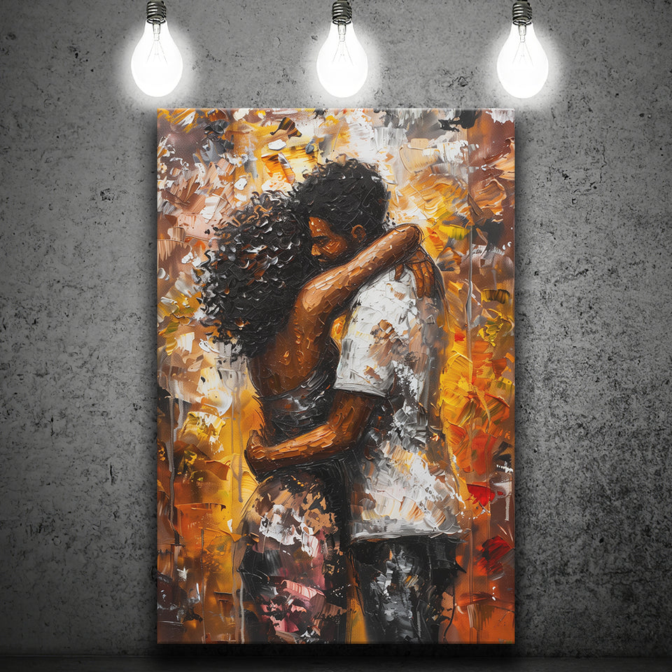 Black Couple Love Huging Painting Art, Canvas Painting, Canvas Print Wall Art Decor