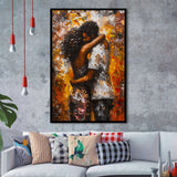Black Couple Love Huging Painting Art,Framed Art Prints Wall Decor, Picture Framed