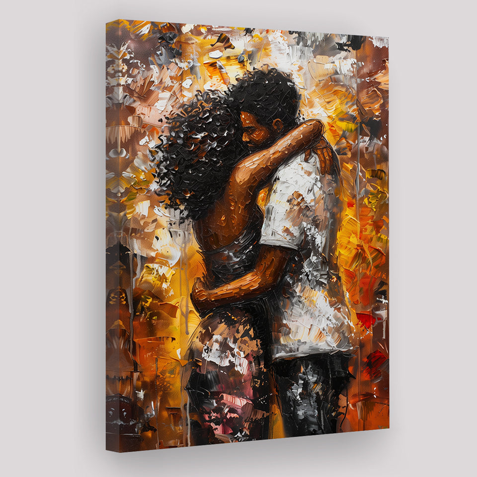 Black Couple Love Huging Painting Art, Canvas Painting, Canvas Print Wall Art Decor