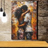 Black Couple Love Huging Painting Art, Canvas Painting, Canvas Print Wall Art Decor