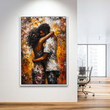 Black Couple Love Huging Painting Art,Framed Canvas Prints Wall Art Decor, Floating Frame