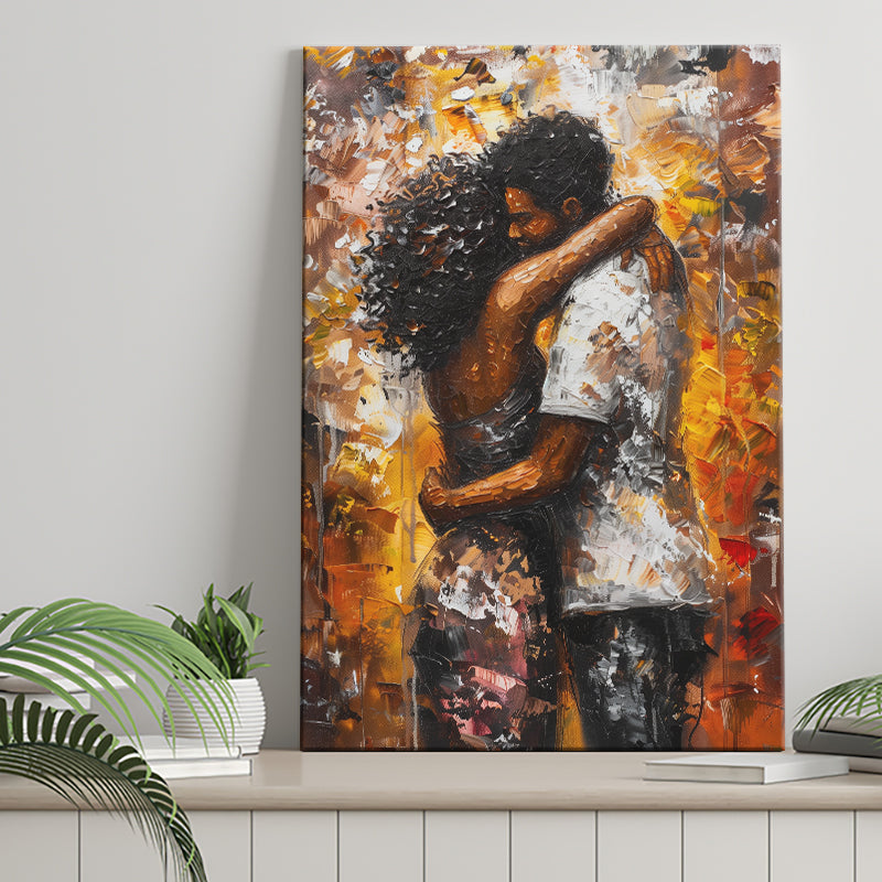 Black Couple Love Huging Painting Art, Canvas Painting, Canvas Print Wall Art Decor