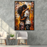 Black Couple Love Huging Painting Art,Framed Canvas Prints Wall Art Decor, Floating Frame