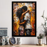 Black Couple Love Huging Painting Art,Framed Art Prints Wall Decor, Picture Framed