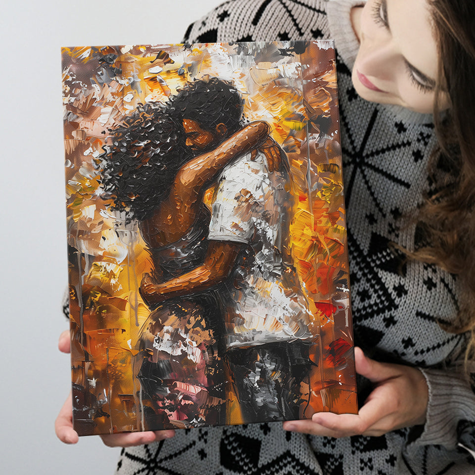 Black Couple Love Huging Painting Art, Canvas Painting, Canvas Print Wall Art Decor