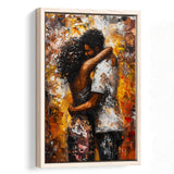 Black Couple Love Huging Painting Art,Framed Canvas Prints Wall Art Decor, Floating Frame