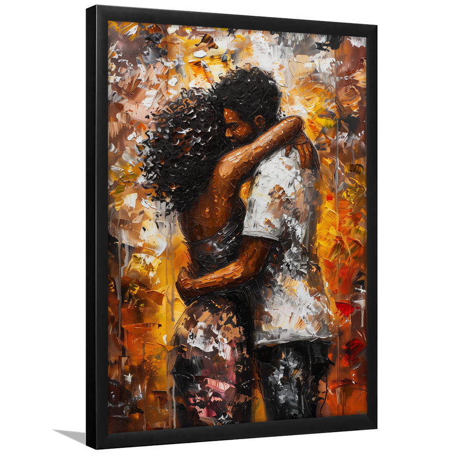 Black Couple Love Huging Painting Art,Framed Art Prints Wall Decor, Picture Framed