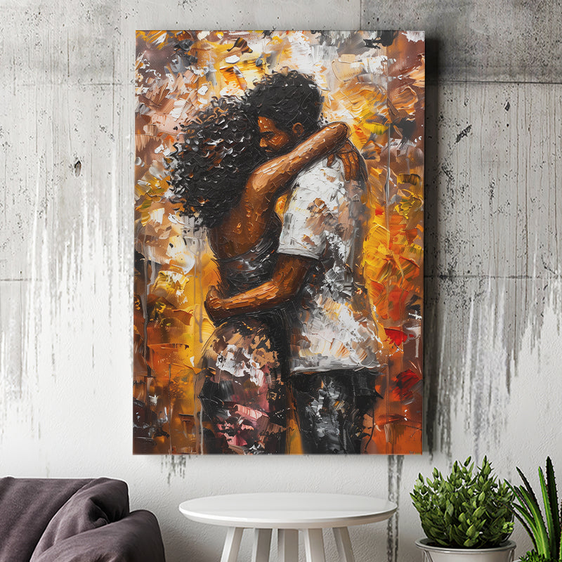 Black Couple Love Huging Painting Art, Canvas Painting, Canvas Print Wall Art Decor