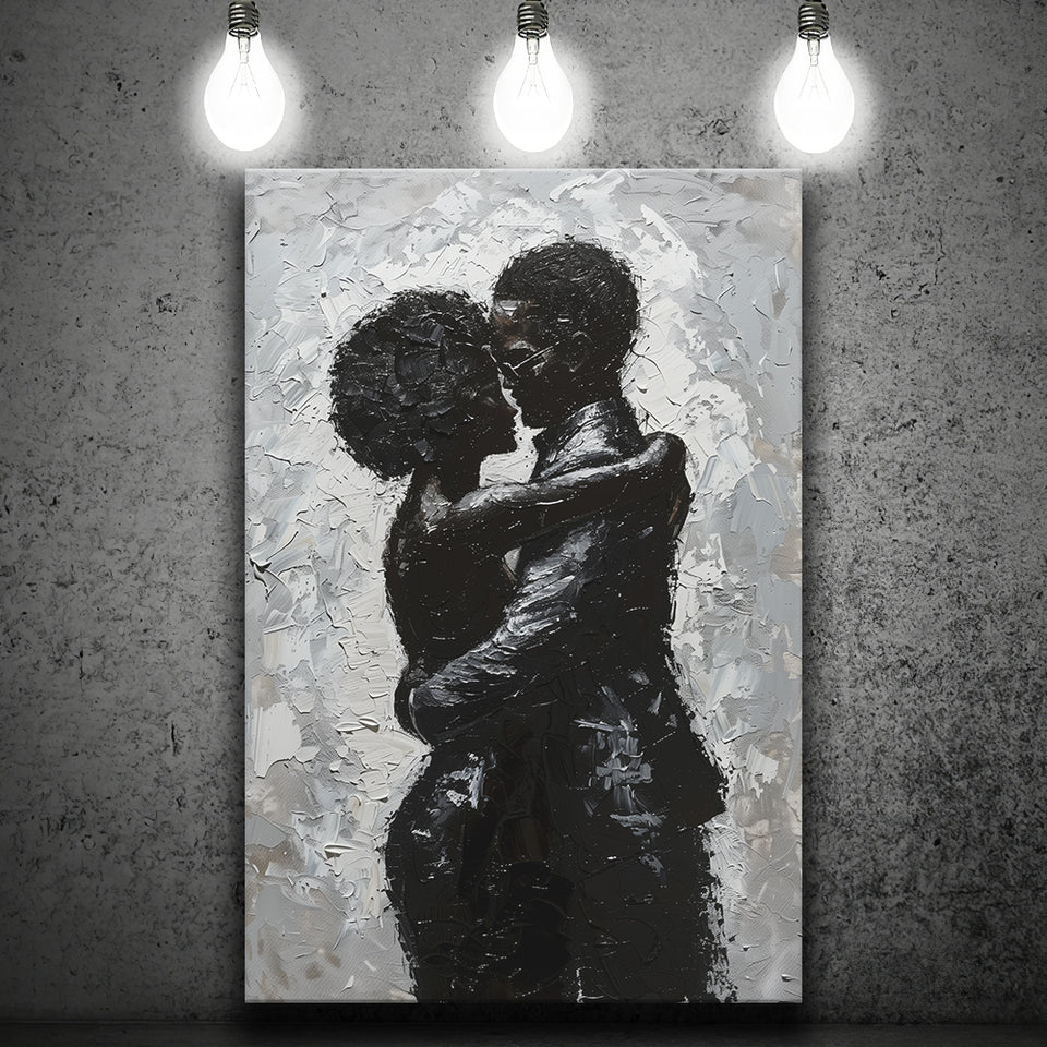 Black Couple Love Huging Painting Knife Oil Painting, Canvas Painting, Canvas Print Wall Art Decor