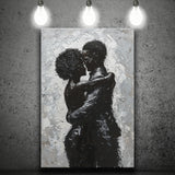 Black Couple Love Huging Painting Knife Oil Painting, Canvas Painting, Canvas Print Wall Art Decor