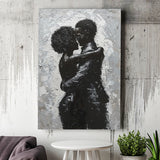 Black Couple Love Huging Painting Knife Oil Painting, Canvas Painting, Canvas Print Wall Art Decor