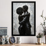 Black Couple Love Huging Painting Knife Oil Painting,Framed Art Prints Wall Decor, Picture Framed
