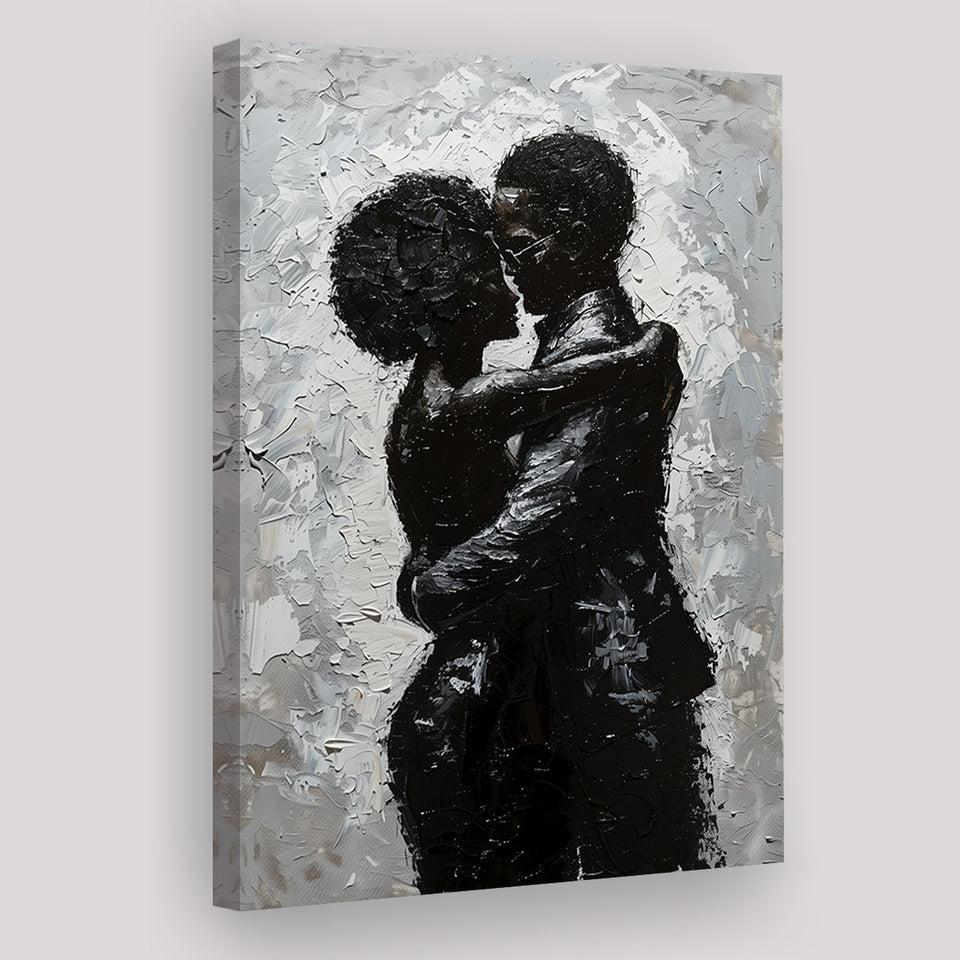 Black Couple Love Huging Painting Knife Oil Painting, Canvas Painting, Canvas Print Wall Art Decor