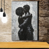 Black Couple Love Huging Painting Knife Oil Painting, Canvas Painting, Canvas Print Wall Art Decor