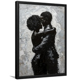 Black Couple Love Huging Painting Knife Oil Painting,Framed Art Prints Wall Decor, Picture Framed