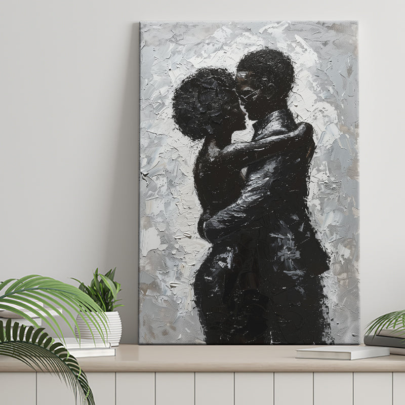 Black Couple Love Huging Painting Knife Oil Painting, Canvas Painting, Canvas Print Wall Art Decor