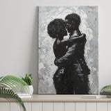 Black Couple Love Huging Painting Knife Oil Painting, Canvas Painting, Canvas Print Wall Art Decor