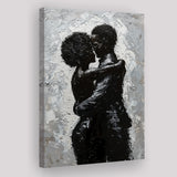 Black Couple Love Huging Painting Knife Oil Painting, Canvas Painting, Canvas Print Wall Art Decor