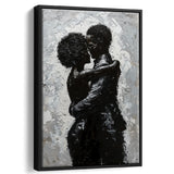 Black Couple Love Huging Painting Knife Oil Painting,Framed Canvas Prints Wall Art Decor, Floating Frame