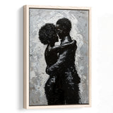 Black Couple Love Huging Painting Knife Oil Painting,Framed Canvas Prints Wall Art Decor, Floating Frame