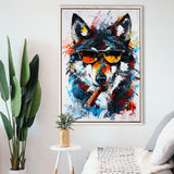Black Wolf Wearing Sungglasses And Smooking Cigar Oil Painting, Framed Canvas Prints Wall Art Decor, Floarting Frame Painting Canvas