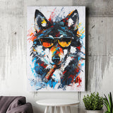 Black Wolf Wearing Sungglasses And Smooking Cigar Oil Painting, Canvas Prints Wall Art Home Decor, Painting Canvas Art