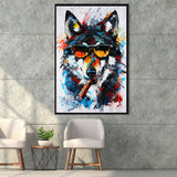 Black Wolf Wearing Sungglasses And Smooking Cigar Oil Painting, Framed Canvas Prints Wall Art Decor, Floarting Frame Painting Canvas
