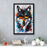Black Wolf Wearing Sungglasses And Smooking Cigar Oil Painting, Framed Canvas Prints Wall Art Decor, Floarting Frame Painting Canvas