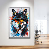 Black Wolf Wearing Sungglasses And Smooking Cigar Oil Painting, Framed Canvas Prints Wall Art Decor, Floarting Frame Painting Canvas