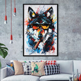 Black Wolf Wearing Sungglasses And Smooking Cigar Oil Painting, Framed Art Prints Wall Decor, Picture Framed Painting