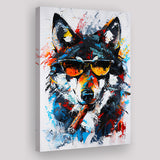 Black Wolf Wearing Sungglasses And Smooking Cigar Oil Painting, Canvas Prints Wall Art Home Decor, Painting Canvas Art