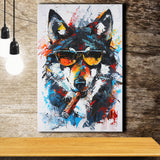 Black Wolf Wearing Sungglasses And Smooking Cigar Oil Painting, Canvas Prints Wall Art Home Decor, Painting Canvas Art