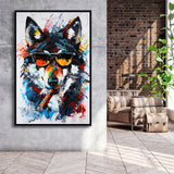 Black Wolf Wearing Sungglasses And Smooking Cigar Oil Painting, Framed Canvas Prints Wall Art Decor, Floarting Frame Painting Canvas