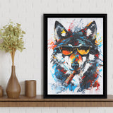 Black Wolf Wearing Sungglasses And Smooking Cigar Oil Painting, Framed Canvas Prints Wall Art Decor, Floarting Frame Painting Canvas