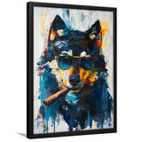 Black Wolf Wearing Sungglasses And Smooking Cigar V1, Framed Art Prints Wall Decor, Picture Framed Painting