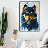 Black Wolf Wearing Sungglasses And Smooking Cigar V1, Framed Canvas Prints Wall Art Decor, Floarting Frame Painting Canvas Art