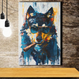 Black Wolf Wearing Sungglasses And Smooking Cigar V1, Canvas Prints Wall Art Home Decor, Painting Canvas Art