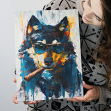 Black Wolf Wearing Sungglasses And Smooking Cigar V1, Canvas Prints Wall Art Home Decor, Painting Canvas Art