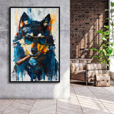 Black Wolf Wearing Sungglasses And Smooking Cigar V1, Framed Canvas Prints Wall Art Decor, Floarting Frame Painting Canvas Art