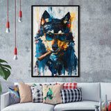 Black Wolf Wearing Sungglasses And Smooking Cigar V1, Framed Art Prints Wall Decor, Picture Framed Painting