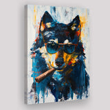 Black Wolf Wearing Sungglasses And Smooking Cigar V1, Canvas Prints Wall Art Home Decor, Painting Canvas Art