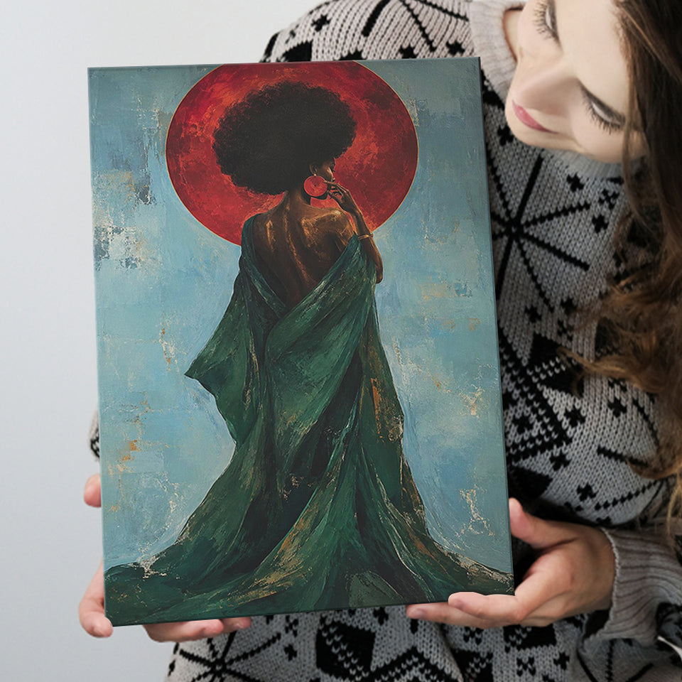 Black Woman Profile Art Print, Textured Black Art, Afrocentric Wall Art, Blue And Emerald Portrait, Canvas Print Wall Art