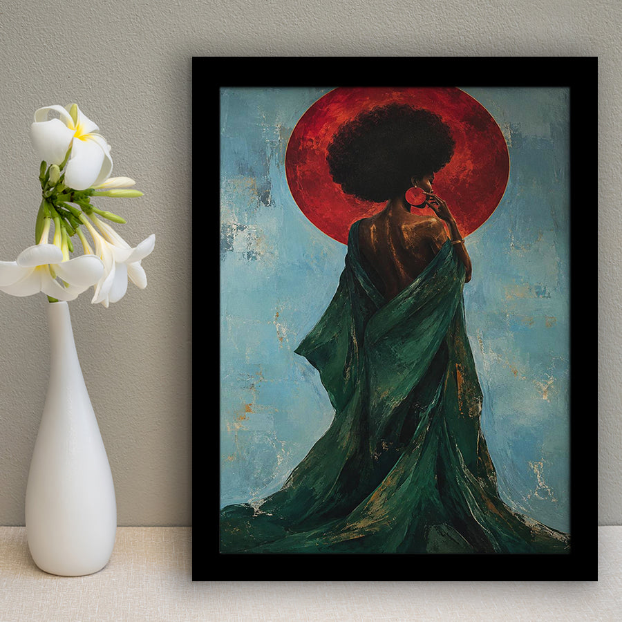 Black Woman Profile Art Print, Textured Black Art, Blue And Emerald Portrait, Framed Art Print, Fine Art Wall Decor