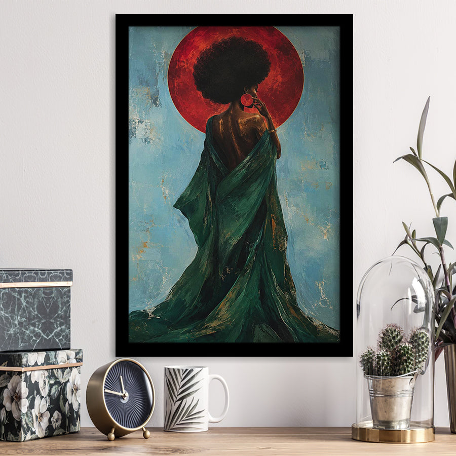 Black Woman Profile Art Print, Textured Black Art, Blue And Emerald Portrait, Framed Art Print, Fine Art Wall Decor