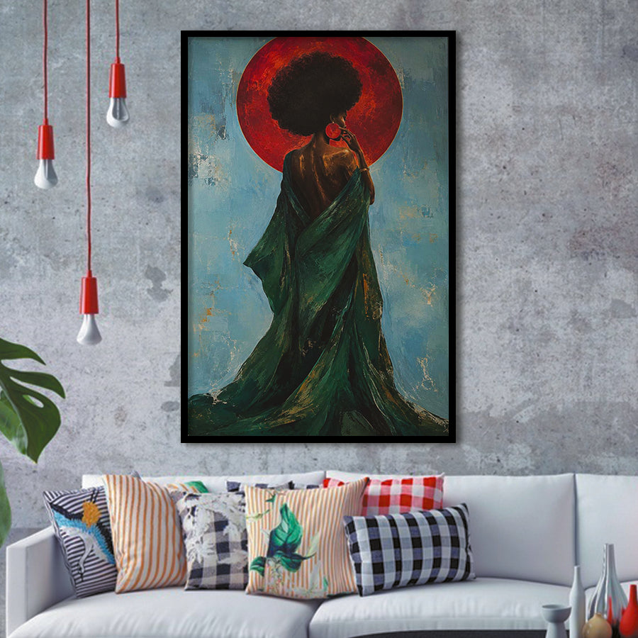 Black Woman Profile Art Print, Textured Black Art, Blue And Emerald Portrait, Framed Art Print, Fine Art Wall Decor