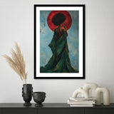 Black Woman Profile Art Print, Textured Black Art, Afrocentric Wall Art, Blue And Emerald Portrait, Framed Art Print White Border