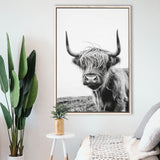 Black And White Baby Highland Cow V1, Framed Canvas Painting, Framed Canvas Prints Wall Art Decor