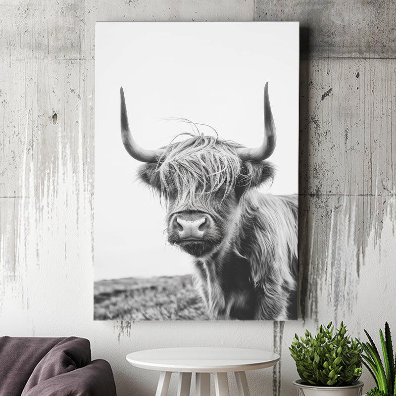 Black And White Baby Highland Cow V1, Canvas Painting, Canvas Prints Wall Art Decor